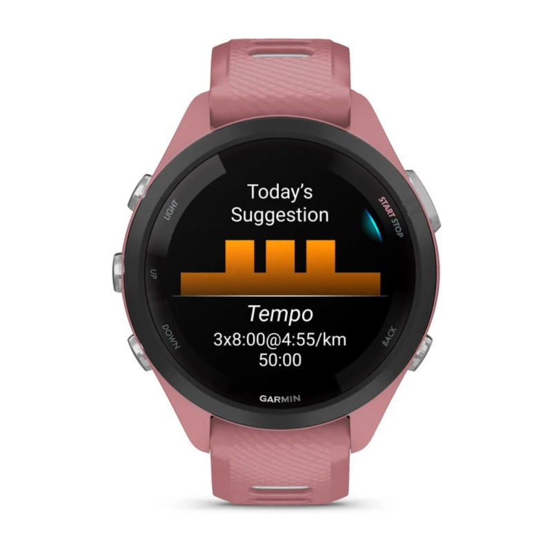 Garmin Forerunner 265s - 42 мм | Black Bezel with Light Pink Case and Light Pink/Powder Grey Silicone Band