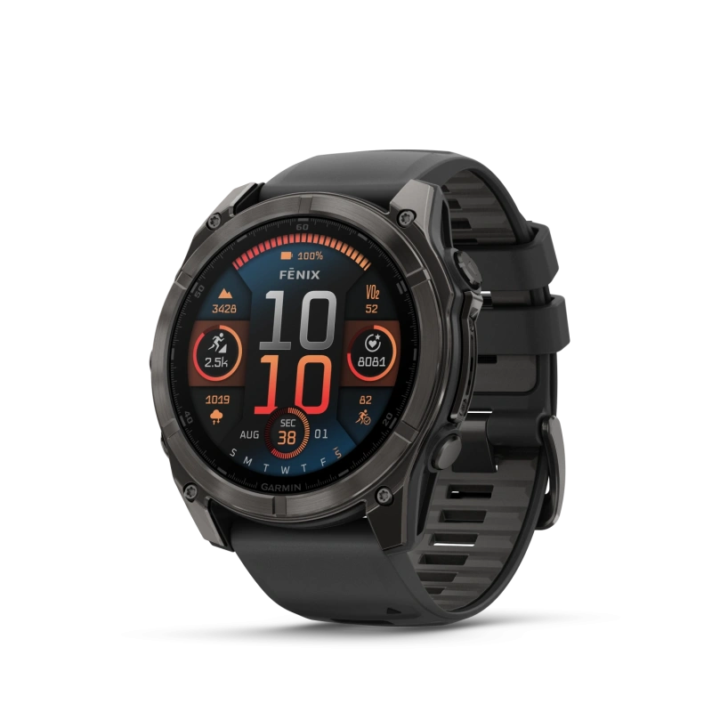 Garmin Fenix 8 - 51 мм AMOLED | SAPPHIRE | Carbon grey DLC with Black/pebble grey silicone band