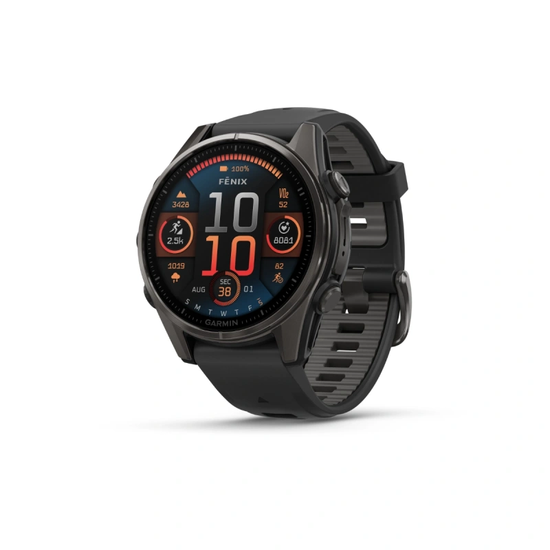 Garmin Fenix 8 - 43 мм AMOLED | Sapphire | Carbon grey DLC titanium with Black/pebble grey silicone band