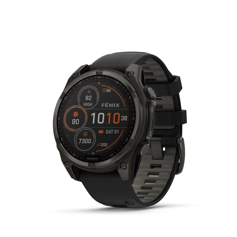 Garmin Fenix 8 - 47 мм SOLAR | SAPPHIRE | Carbon grey DLC titanium with Black/pebble grey silicone band