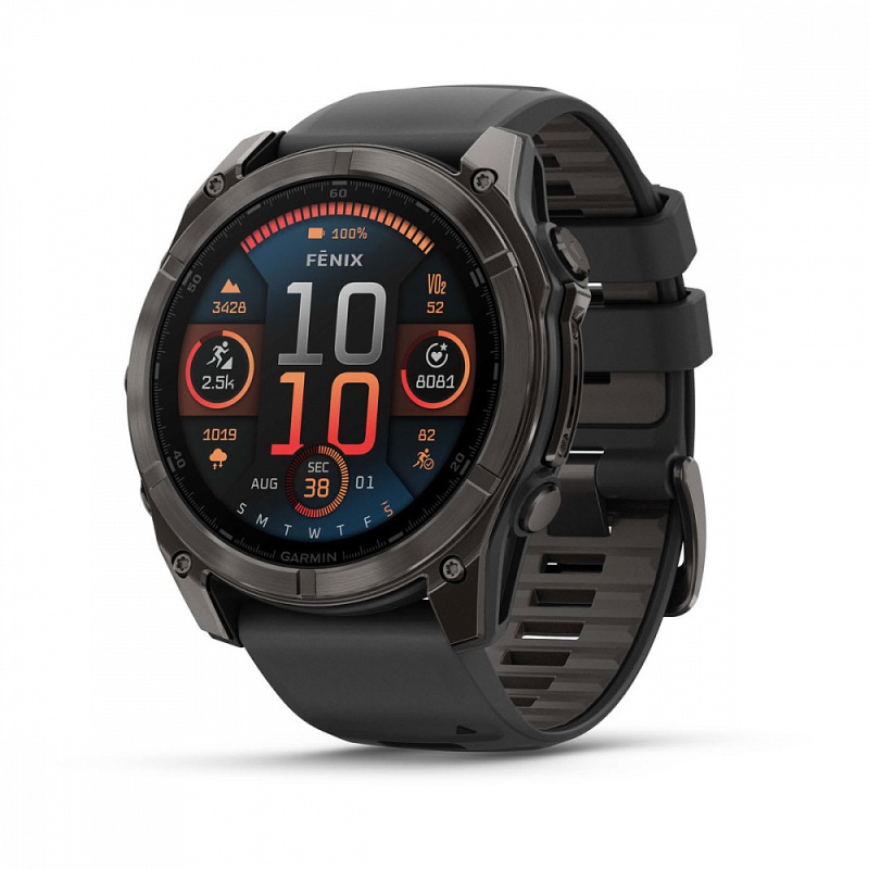 Garmin Fenix 8 - 51 мм AMOLED | Carbon grey DLC with Black/pebble grey silicone band