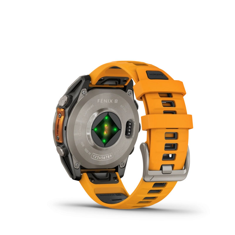 Garmin Fenix 8 - 47 мм AMOLED | SAPPHIRE | Titanium with Spark orange/graphite silicone band