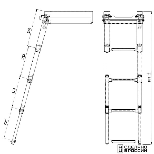 Трап телескопический выдвижной с фиксирующим механизмом, 4 белых ступени (ширина 294 мм.) 040141WT от прозводителя Техномарин