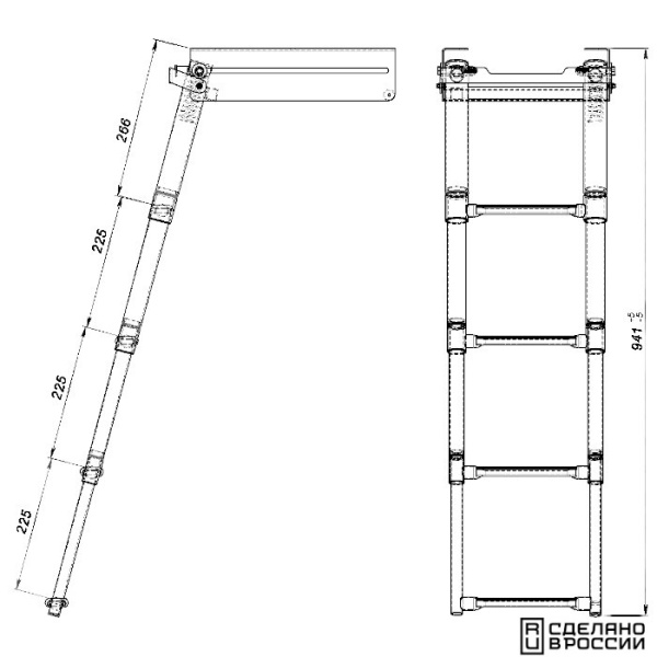 Трап телескопический выдвижной с фиксирующим механизмом, 4 серых ступени (ширина 294 мм.) 040141GT от прозводителя Техномарин