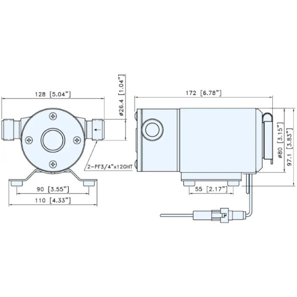 Насос водяной 400GPH, 172x128x97 мм, 12V, с резьбовым патрубком 1" (26,4 мм) 06204 от прозводителя TMC