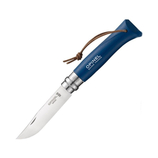 Нож Opinel №8 Trekking, нержавеющая сталь, кожаный темляк, синий, 001704 001704 от прозводителя Opinel