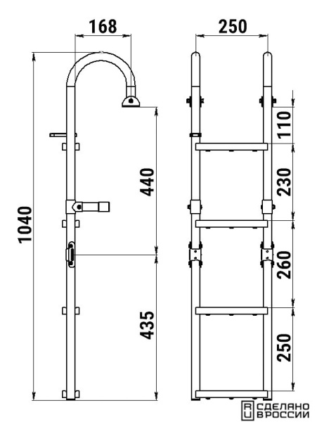 Трап складной с горизонтальным креплением, 4 ступени ироко (ширина 250мм.) 040118T от прозводителя Техномарин