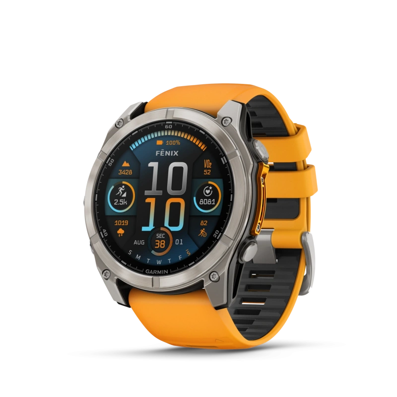 Garmin Fenix 8 - 51 мм AMOLED | SAPPHIRE | Titanium with Spark orange/graphite silicone band