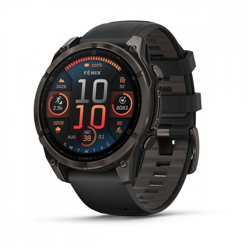 Garmin Fenix 8 - 47 мм AMOLED | SAPPHIRE | Carbon grey DLC titanium with Black/pebble grey silicone band
