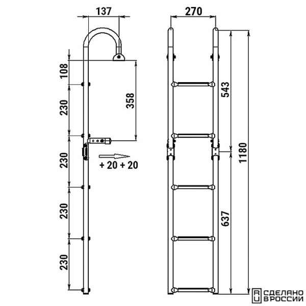 Трап складной с горизонтальным креплением, 5 белых ступени (ширина 270 мм.) 040180WT от прозводителя Техномарин