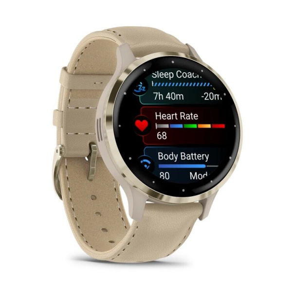 GARMIN VENU 3S Soft gold stainless steel bezel with French grey case and leather band 010-02785-55 010-02785-55 от прозводителя Garmin