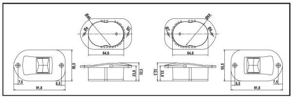 Огни бортовые врезные 92х32 мм, черный корпус 71315 от прозводителя Lalizas