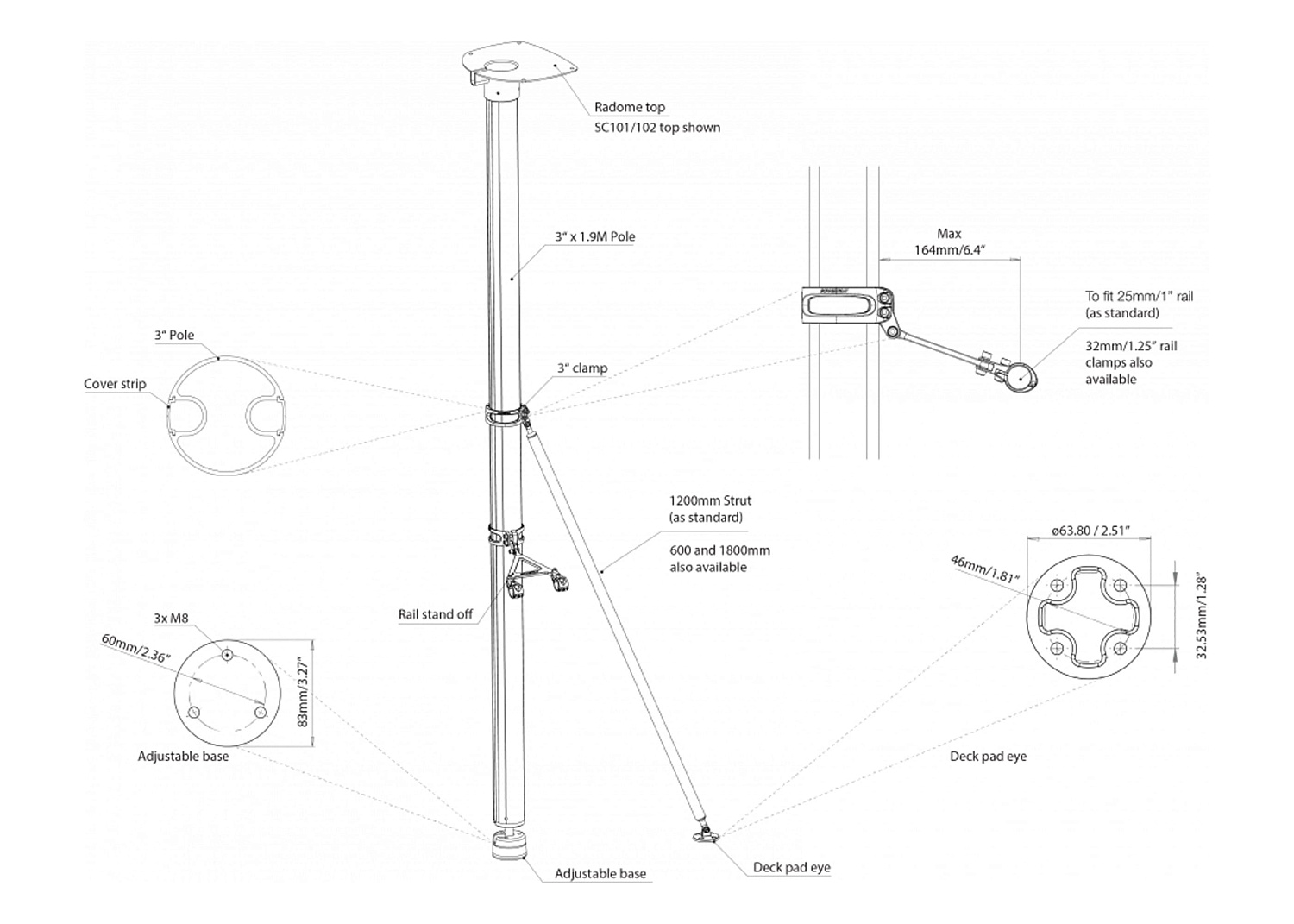 SCANSTRUT Radar Pole Mount / 2.5 m