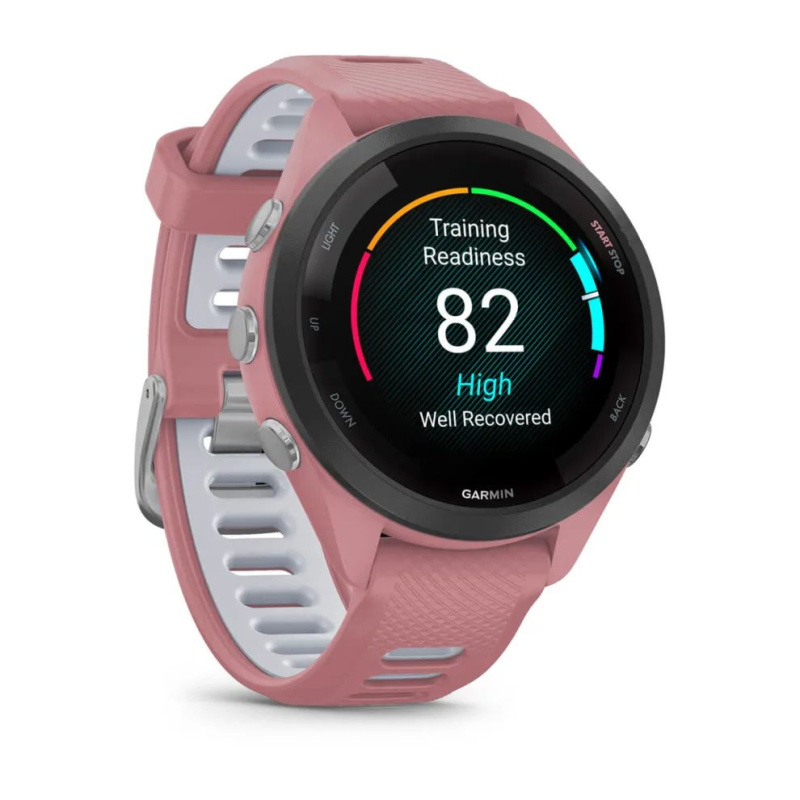 Garmin Forerunner 265s - 42 мм | Black Bezel with Light Pink Case and Light Pink/Powder Grey Silicone Band